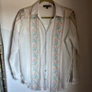 🧡3/15 Figueroa & Flower Semi Sheer Blouse Adjustable Sleeves Women's S